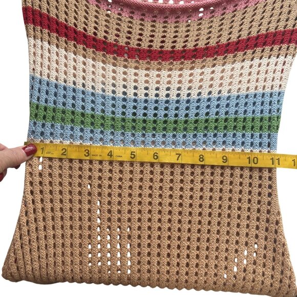 Vintage-Inspired VRG GRL Multicolor Crochet Knit Maxi Dress Long Sleeves Size 8 - Picture 9 of 15